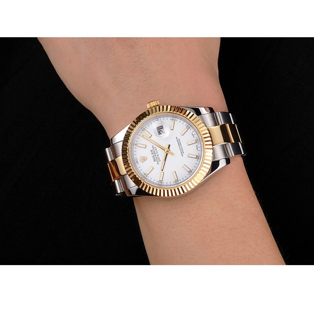 Aaa fake watches Two Swiss Datejust Tone Steel Case Gold Rolex Dial White Stainless Bracelet 0711